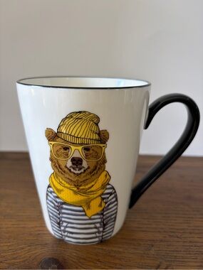 Signature Housewares Ceramic Bear Graphic Mug with Yellow Accents.